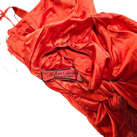 For Love & Lemons Anisa Asymmetrical Fringe Silk Midi Dress, Red, Size Small,NWT - Picture 10 of 12